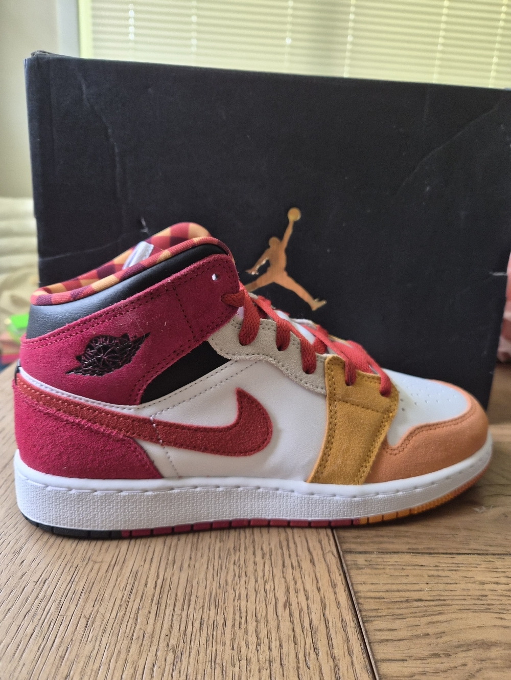 Nike Kids High-Top Nike Air Jordans in Red, Orange and Yellow
